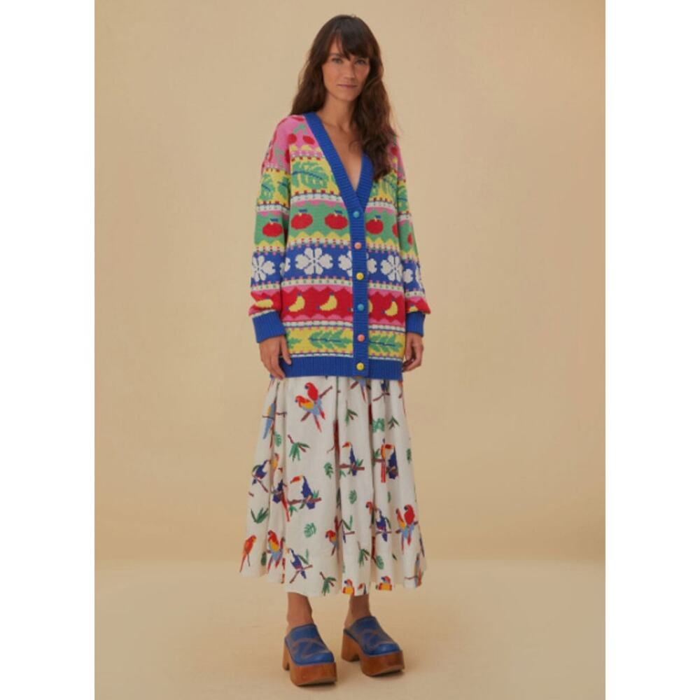 FARM RIO Sweet Orchard Chunky Knit Cardigan Cozy Oversized Fruit Floral Sweater - Picture 16 of 16